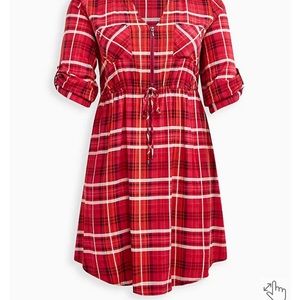 Zip Front Shirt Dress Stretch Challis Plaid Pink Torrid Size 0 (Medium - 10) NWT